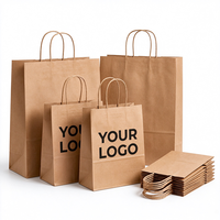 Sacs en papier kraft brun biodégradables et recyclables avec logo personnalisé imprimé, pour la vente à emporter, les restaurants, le café, avec poignée
