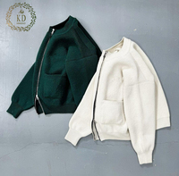 KD Tricot Fabricant Personnalisable Logo Motif Poche À Manches Longues Double Fermeture Éclair Laine Hommes Pull Cardigan