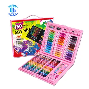 DG Wholesale 150PCS PVC Crayon Pencil Set for Children's Art and Craft for Painting and Stationery in Attractive Pink Gift Set