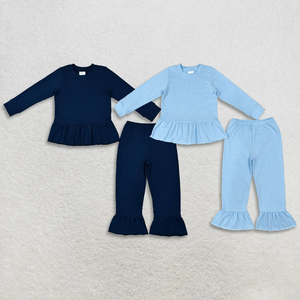ชุดเสื้อผ้าเด็กผู้หญิงแขนยาวระบายขอบผ้าฝ้ายพร้อมกางเกง - Product Image 4
