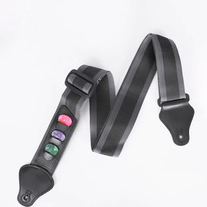 Sangle de guitare réglable avec 3 supports pour médiators, sangle d'épaule en nylon et cuir PU pour guitare acoustique, électrique et basse - Product Image 1