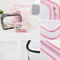 Sac de lavage en PVC cosmétique transparent sac de maquillage de voyage dames à glissière PV clair maquillage étui cosmétique luxe petit Mini sac rose