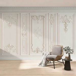 <span class=keywords><strong>Papier</strong></span> <span class=keywords><strong>peint</strong></span> mural en gypse <span class=keywords><strong>baroque</strong></span> 3D en relief blanc crème, style européen classique, pour chambre à coucher, hôtel, décoration intérieure - Product Image 2