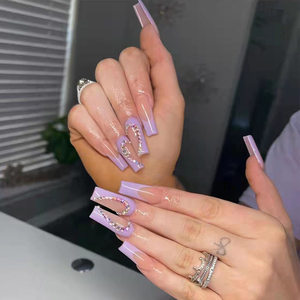 24 <span class=keywords><strong>Uñas</strong></span> Postizas con Pegamento, Diseño Floral, Largas, Estilo Ataúd, Francesas, Cobertura Completa - Product Image 5