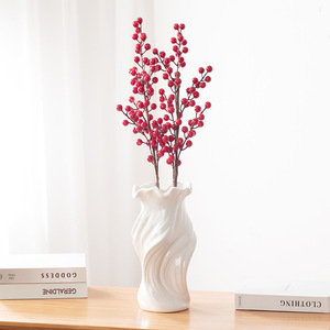 Vase en céramique blanc émaillé minimaliste de qualité supérieure à large ouverture avec fonction hydroponique pour la présentation de fleurs séchées ou fraîches dans le salon - Product Image 3