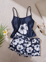 Maillot de bain deux pièces pour femmes, imprimé coquillage et étoile de mer, haut de maillot de bain avec cordon de serrage, short de bain