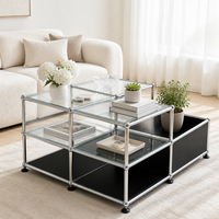 Table basse moderne en verre trempé de qualité supérieure avec structure en acier inoxydable 304, table centrale pour salon, mobilier modulaire en métal