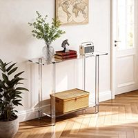 Table console moderne à 2 niveaux en acrylique transparent, table d'entrée en acrylique transparent avec pieds cylindriques pour la décoration de couloir et de maison