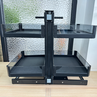 Panier d'angle magique coulissant intégral pour meuble de cuisine, en verre trempé, avec fermeture amortie et tapis antidérapant, poignées de meuble