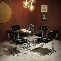 Table de bureau exécutive moderne et élégante avec plateau en verre, design en acier inoxydable, table de salle à manger pour salon, salle à manger, mariage