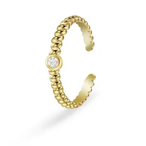 Twist cô gái 1 gram Thiết kế giá Brass mạ thời trang 18K vàng Ladies Zirconia nhẫn đồ trang sức quà tặng ngón tay phụ nữ có thể điều chỉnh vòng