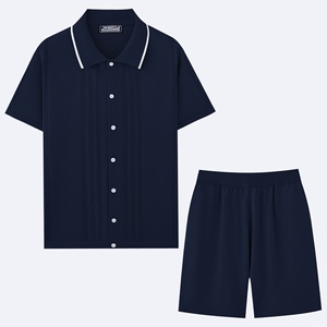 Ensembles deux pièces pour hommes, mode estivale, style européen et américain, décontracté, chemises boutonnées en tricot, shorts, costumes deux pièces - Product Image 6