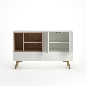 Buffet moderne en chêne Sonoma blanc avec étagère ouverte et portes à ouverture par pression - Product Image 2