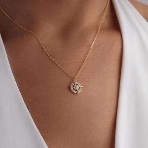 Golden Compass Pendant <b>Necklace</b> Zinc Alloy Pave Setting Everyday Wear Fashion Jewelry - Product Image 1