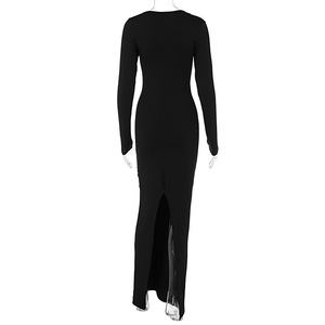 Nouvelle robe sexy moulante à manches longues pour l'automne, avec col oblique et fente au dos, pour femmes - Product Image 6