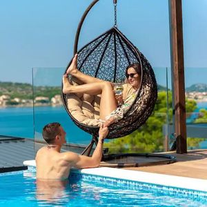 Chaise à œuf suspendue tissée moderne avec cadre en <span class=keywords><strong>métal</strong></span>, capacité de charge de 150kg pour intérieur/extérieur, salon, chambre à coucher, balcon - Product Image 5