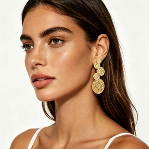 Pendientes Largos de Acero Inoxidable con Textura Martillada, Chapados <span class=keywords><strong>en</strong></span> Oro de 18K, Resistentes al Agua, Diseño <span class=keywords><strong>Irregular</strong></span>, Joyería Ganku - Product Image 2