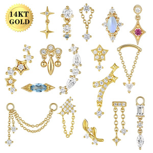 Gaby Fine Jewelry Orecchino in <span class=keywords><strong>Oro</strong></span> Massiccio 14k con Zircone, per <span class=keywords><strong>Helix</strong></span>, Lobo dell'Orecchio, Labret con Base Piatta, Piercing Fai da Te - Product Image 1
