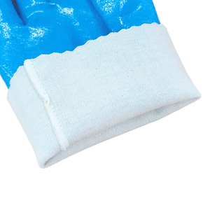 Gants de travail OEM bleus entièrement enduits de nitrile, avec doublure tricotée en coton cousue, finition sablée, résistants aux huiles et aux produits chimiques, pour usage industriel - Product Image 5