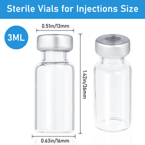 Flacons d'injection stériles 3 ml avec bouchon <span class=keywords><strong>en</strong></span> caoutchouc, flacon <span class=keywords><strong>en</strong></span> <span class=keywords><strong>verre</strong></span> rond estampé argenté avec ouvre-flacon - Product Image 3