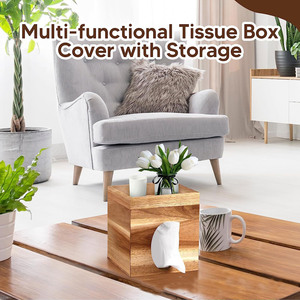 Caja de pañuelos de madera maciza, caja de almacenamiento multiusos de madera de acacia para decoración de mesa de centro del hogar - Product Image 2