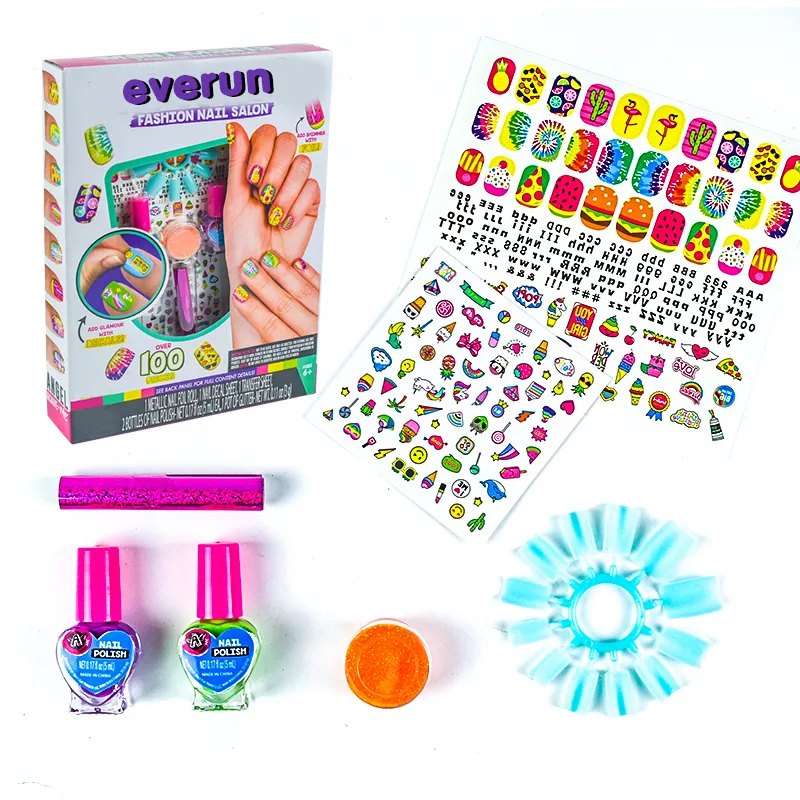 Venta caliente Kids Nail Fashion Sticker Nail Art Decal Kit Set de esmalte de uñas para niñas de 6 años en adelante