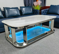 Table basse moderne de luxe à deux niveaux en acier inoxydable avec plateau en marbre pour salle VIP de KTV ou boîte de nuit