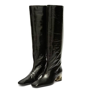 Women's Square Toe Knee High Boots High Mixed Hook Heels Solid Long Boots Skintight Custom <b>Shoes</b> - Product Image 1