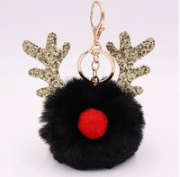 Nouveau porte-clés de Noël en forme de renne à paillettes avec des cornes de cerf, porte-clés en peluche pour sacs de femmes, cadeau porte-clés