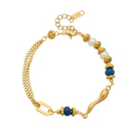 Bracelet en acier inoxydable avec perles vintage uniques, perles irrégulières en lapis-lazuli, bijoux pour femmes de haute qualité en or 18 carats