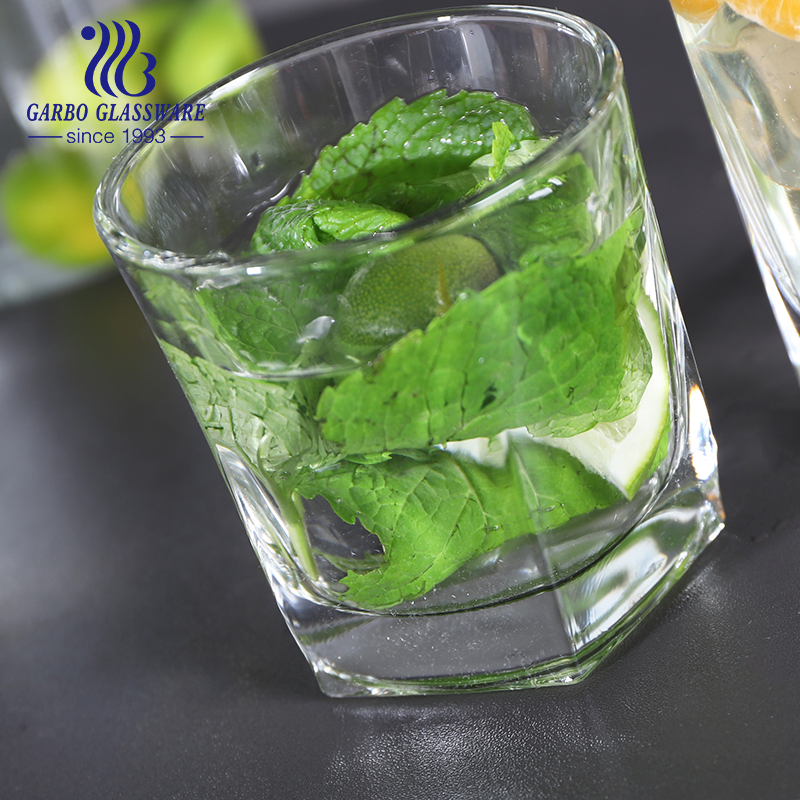 Machine Pressed Stock Sodalime Glassware Pentagon Shape 200ml Water Glass Tumbler Classical Style Juice7oz Glass Cup