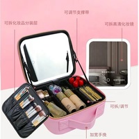 Trousse de maquillage avec miroir à led Sac cosmétique de voyage avec miroir amovible Séparateurs réglables Organisateur de maquillage Sac cosmétique pour femme