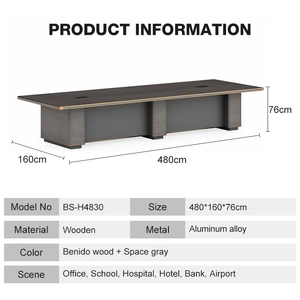 Muebles de oficina <span class=keywords><strong>Benido</strong></span>, mesa de conferencia gris con espacio de madera, mesa larga, nuevas mesas grandes creativas para sala de conferencias - Product Image 2