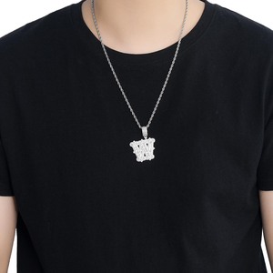 SHIYOUYOU Collier Pendentif Bambou Hip Hop en Cuivre Rhodié avec Micro-incrustation de Zircon, Motif Nuage de Sucre Glacé à Pointes et 26 Lettres Anglaises - Product Image 3
