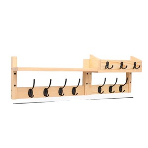Wooden Wall Mounted Coat Rack With <b>Hooks</b> And <b>Shelf</b> For Keys Hats Storage Natural Wood Color Easy Install - Product Image 1