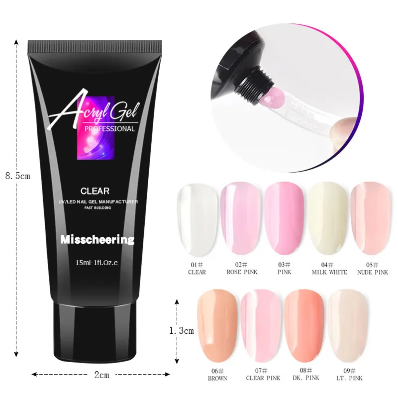 Gel à ongles en cristal UV Led Gel Laque d'art d'ongle Gelée Acrylique Constructeur vernis à ongles Gel d'extension indolore