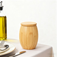 Grande boîte à sel ronde en bois de bambou, récipient alimentaire avec couvercle pour la farine, le sucre, le café, le thé