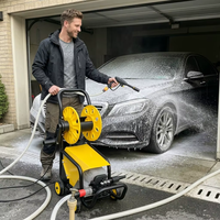 Nettoyeur haute pression sur chariot avec enrouleur de tuyau 70-110 bars, nettoyeur électrique pour voiture, jardin et terrasse