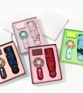 Yaz yeni ürünler fikir 2023 toptan özelleştirmek için şemsiye hediye seti ile Mini Fan soğutma günlük kullanım anneler günü Presents
