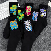 Chaussettes de sport unisexes en polyester à motif lettres, avec revers et bas jacquard, pour adolescents, vente en gros