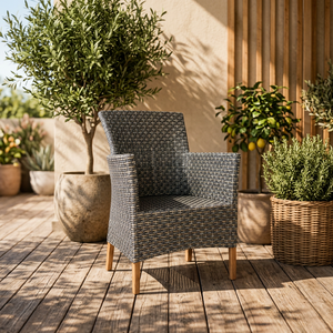 Modern Gray <b>Teak</b> Woven Minimalist Outdoor <b>Chair</b> with Wooden Legs - Product Image 2