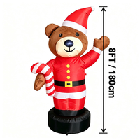 Ours de Noël gonflable agitant la patte avec combinaison rouge et canne en sucre pour la décoration extérieure de jardin et de magasin, accessoire d'ambiance festive