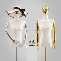 Mannequin de vitrine pour magasin de vêtements, demi-corps féminin en lin doré avec bras dorés, mannequin élégant pour robes pour femmes