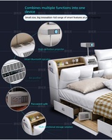 Cama King Size Inteligente Multifuncional de Diseño Moderno y Lujoso, con Estructura de Madera, Almacenamiento, Tapicería de Cuero, Masaje, Reclinable, Suave, Doble
