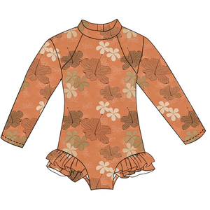 Maillots de bain pour filles en gros ODM/OEM, imprimé floral hawaïen personnalisé, manches longues, fermeture éclair au dos, maillot de bain une pièce, bikini d'été pour enfants - Product Image 4