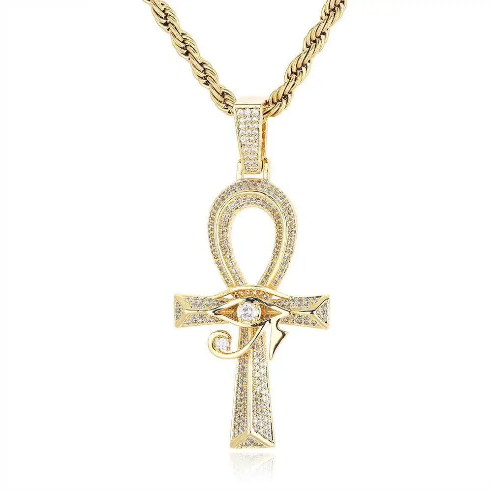 Egypt Cross Ankh Good Luck Symbol Stainless Steel Pendant Necklace Crucifix/Orthodox/Celtic/Ankh Hip Pop Iced Pendant Amulet