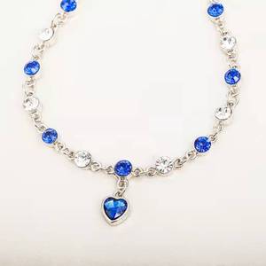 Ocean Heart <b>Bracelet</b> With Heart Pendant Geometric Style Unisex Jewelry Everyday Wear Blue Crystal Bezel Setting - Product Image 2