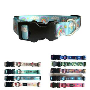 Kerah anak anjing nilon kustom dapat diatur terlaris cetakan bunga dan pelangi dengan dekorasi renda dan gesper bentuk tulang - Product Image 1