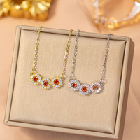 Kalung Sporty Berlapis Emas 18K dengan Liontin Bunga Matahari Kristal Penuh Tembaga & Zirkon untuk Wanita