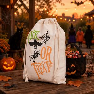 Sac à bonbons Halloween prêt à expédier avec cordon de serrage, sac de friandises pour la fête des enfants, motif araignée et citrouille mignons - Product Image 5